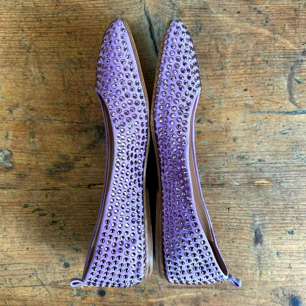 EddyDaniele Swarovski Crystal Lilac Suede Ballet Flat Shoes Square Italian Sz 40 - Picture 8 of 10